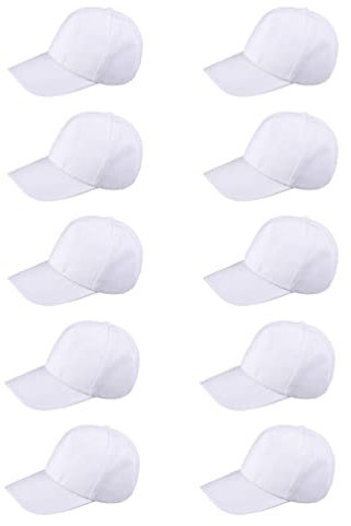 Toyvian 10pcs DIY White Baseball Caps Hats, Creative Painting Sun Hats Sports Cap for Kids DIY Making Painting Hiking Outdoor Activities