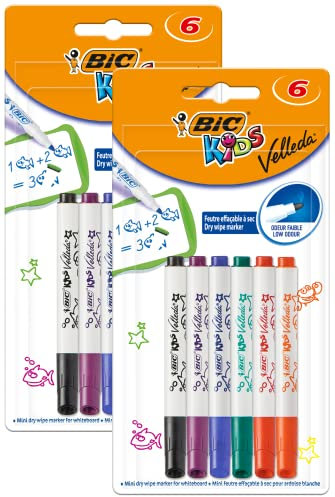 BIC Kids Mini Velleda Whiteboard Marker Feine Kugelschreiber, in 6 Farben, 2x 6er Pack
