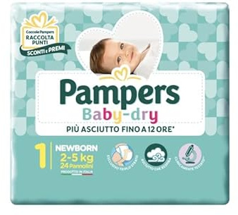 Pampers Baby Dry Pannolini Taglia 1 2-5Kg 4 Confezioni da 24 Pannolini ( 96 Totali)