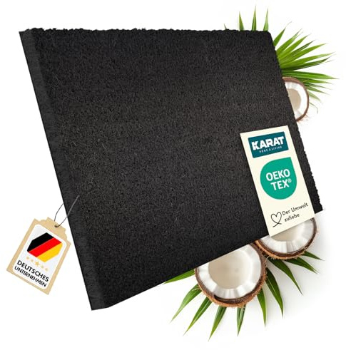 KARAT Fußmatte für Außen und Innen, 200x200 cm Schwarz 17mm Höhe, Türmatte aus Kokos, Schmutzfangmatte, Kokosmatte mit Rutschfester Rückseite für Haustür, Eingang