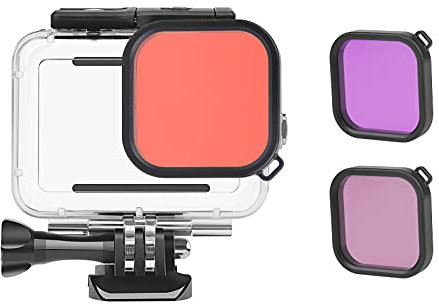 Andoer Action Camera Custodia Impermeabile + Set Filtri Rosso Rosa Viola per GoPro Hero 9 GoPro Hero 10 Immersioni Surf Snorkeling