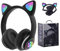 Megadream Wireless Headphones for Kids, Cat Ear Foldable Bluetooth Earphones Flashing LED Light Up Over Ear Headset with Microphone for iPhone/iPad/Tablet, for Girls Boys Gift Age 8+ (Black)