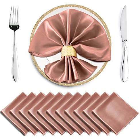 Horbaunal Confezione da 16 tovaglioli di raso oro rosa 52 x 55 cm, quadrati morbidi tovaglioli da tavola, tovaglioli in tessuto setoso, decorazione da tavolo per matrimoni, banchetti, feste