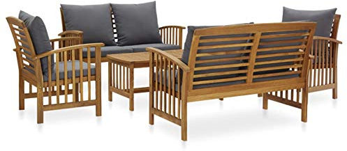 Yolola Holz Sitruppe, Garteöbel Holz,Balkoöbel, Garteöbel Set, 5-teilige Balkonbel inkl. Sitolster und Tisch, Terrassmöbel für 6 Personen, für Outdoor Garten Terrasse Dunkelgrau