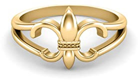 925 Sterling Silber Fleur de Lis Ring Saints Ring Französische Lilie Blumenring (Gold-Vermeil, 62)