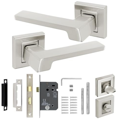 Decoranddecor Spectra Silver Internal Door Handles – Aluminium Handle Sets with Bathroom Lock and Turn Release – Sleek and Durable Design for Wooden Interior Doors in Homes, Offices, and Bedrooms