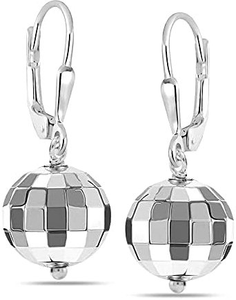 LeCalla Ohrringe aus 925er-Sterlingsilber, gehämmerte Spiegelkugel-Ohrringe, leichte Leverback-Disco-Kugel-Ohrhänger für Damen, 10 mm