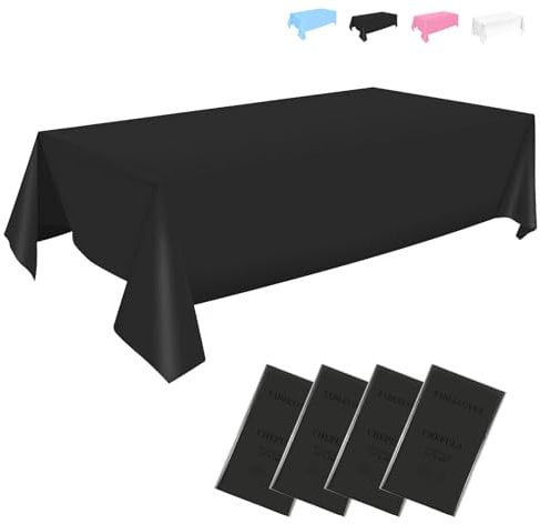 CHEPULA Einweg Tischdecke, [4 Stück] Einwegtischdecken Wasserdicht, Rechteckig Tischdecken Tischtuch Geeignet für Geburtstag, Party, Kindergeburtstag, Weihnachten, 137 x 274 cm, Schwarz