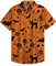 Mainfini Herren Halloween Hemd - Kürbis, Spinnennetz, Katze, Skelett, Knochen, Fledermaus - Knopfleiste - M