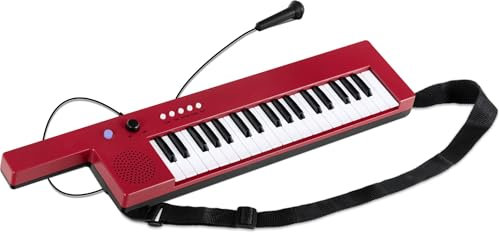 McGrey KT-3712 Tastiera per bambini con 37 tastiera - Include tracolla e microfono - Batteria ricaricabile e alimentazione USB - Pianola 4 toni e 10 canzoni dimostrative per musicali - Rosso