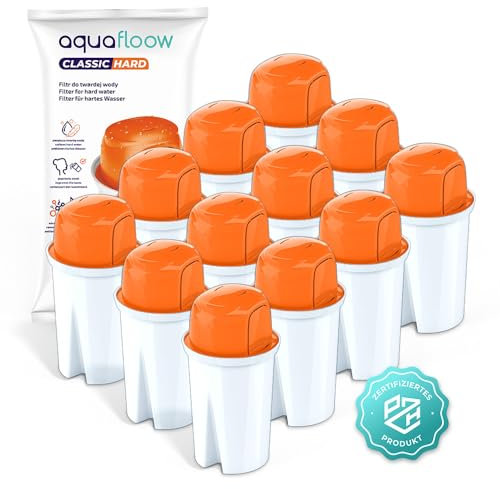 Aquafloow ClassicHard Wasserfilter Kartuschen – 12 Stück | Filterkartuschen für Wasserfilterkanne zur Reduzierung von Kalk & Chlor | Ersatz für Dafi Classic, Aquaphor B15, Brita Classic, Laica