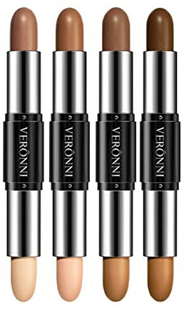 EnMart 4 Stück Makeup Highlighter Konturenstift, Highlight Contour Stick, 2 in 1 Make-up Shading Pen, Body Face Brightens Shades Stick Doppelkopf Concealer Schattenstift, Cremige Textur, for Cheek Lip
