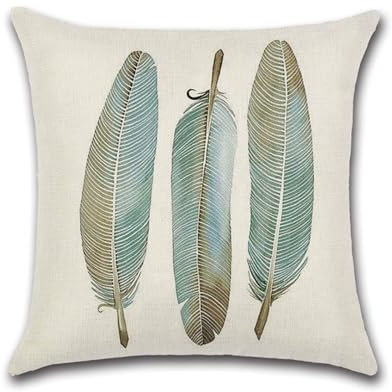 Epinki 45x45cm Zierkissenhülle, Weiche Dekokissen 1 Pcs mit Feder Motiv Bequem Leinen für Zuhause Wohnzimmer Sofa Dekoration, Stil 2, Blau Grau Weiß