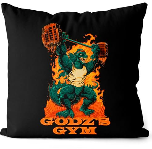 style3 Gojira Gym Kissen mit Füllung 40cm Baumwolle Fitness Japan Monster Nippon Tokio Tokyo