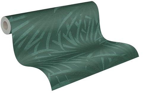 A.S. Création Tapete Palmenblätter Grün Dunkelgrün - Casual Living Wandtapete 393383 - hochwertige Vliestapete für Schlafzimmer - 10,05m x 0,53m - Made in Germany