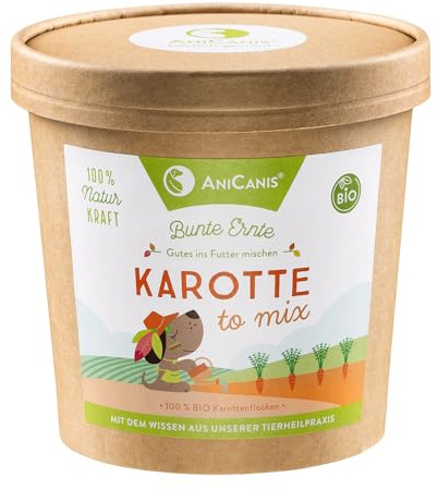 AniCanis Bio Karottenflocken Hunde-Flocken Barf - Vitamine - 200g | reich an beta-Carotin, Nährstoffversorgung beim Barfen, Rohkost-Qualität, Einzelfuttermittel, ohne Zusatzstoffe