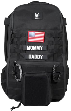 Mossa Wickeltasche für Papa, taktischer Militär-Stil, Herren-Rucksack mit Wickelstation, 28 Liter, Schwarz, L