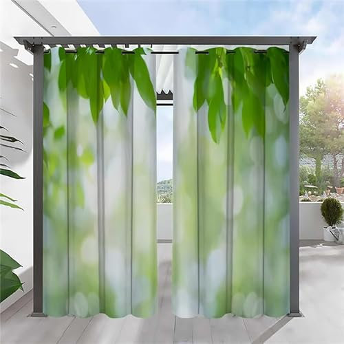 SYHIEGO Blatt Vorhang Outdoor Grün Vorhänge Wasserdicht 2er Set Outdoor Vorhang mit Ösen Wetterfest Vorhang Pavillon Outdoor Gardinen für Balkon Terrasse,254x213cm