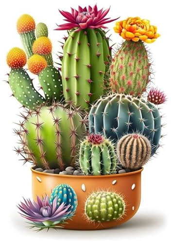 Diamond Painting Cactus 5D Diamond Painting Cactus - Quadro completo fai da te per pittura a diamante, 30 x 40 cm