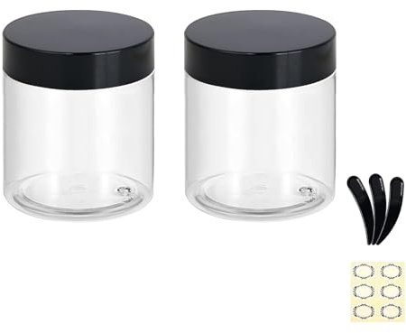 Apstaqeoo 2PCS 250ML Empty Plastic Jars With Black Lids, Clear Round Face Cream Jars Cosmetic Container Travel Storage Jar With Inner Liners for Body Scrub/Lotion/Powder/Ointment/Salves/Sample/Makeup