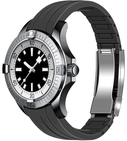 Kai Tian 20mm Rubber Watch Straps with Classic Diving Buckle, Black Curved End Tapered Silicone Watch Replacement Watch Strap for Men Women