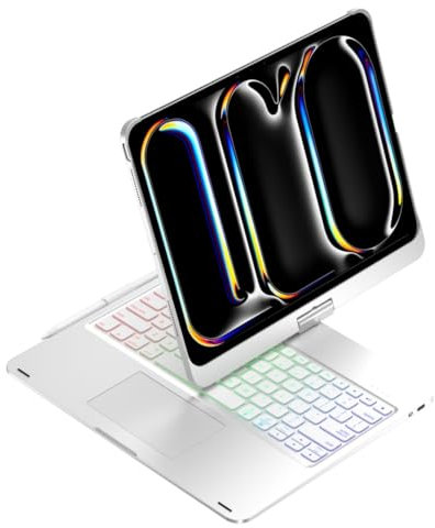 kaidisen Tastiera girevole a 360° compatibile con iPad Pro 11 (M4, 2024) Custodia con tastiera con touchpad e retroilluminazione a 7 colori, retroilluminata pieghevole, girevole a 360°, argento