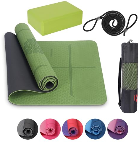 Habib Yogamatte rutschfest 183x61 cm, 6 mm TPE – wahlweise mit Yogablöcken