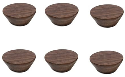 SANCHAKOU Holzgriffe Küchenschränke 6 Stück Runde Taste Griff Massivholz Hause Schrank Schublade Schrank Einlochmontage Holzgriff Nussbaum