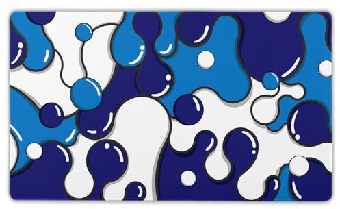 Grand tapis de souris pour gaming motif anime géométrique japonais, dos antidérapant en caoutchouc et bords cousus, bleu marine, taille XL, 60 x 35 cm