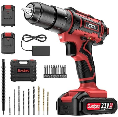 21V Avvitatore a Batteria - Sundpey Trapano a Percussione 45Nm Max con 2 Batteries 2000 mAh, 25+3 Coppie, 2 Velocità, Trapano Avvitatore Per Casa Progetto