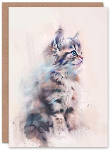 Artery8 Greeting Card Cat Lover Cute Fluffy Ragdoll Kitten Watercolour Blank For Him Or Her Art Birthday Card