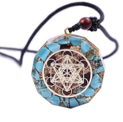 PELEIFA Orgonit Kristall Anhänger,Metatrons Würfel Schutz Halskette for Frauen Und Männer,Blau,Verstellbare Kette