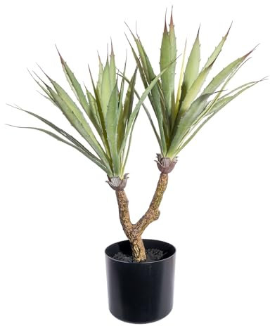 Agave Kunstpflanze 60 cm hoch mit 48 Blättern im stabilen Kunststofftopf 12,5x11 cm