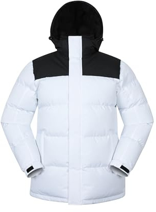 Mountain Warehouse Snow Mens Jacket - Water Resistant Raincoat, Adjustable Hood, Hem & Cuffs, Warm Puffer Coat - Best for Winter Travelling, Walking & Daily Use Monochrome XS