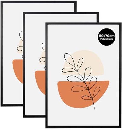 KAIWIN 3 Pack Bilderrahmen 50x70 cm, Bilderrahmen Schwarz, Holz Fotorahmen zum Aufhängen mit Poster, Posterrahmen Benutzt für Wohnzimmer, Schlafzimmer, Arbeitszimmer | Für Fotos, Poster, Puzzles