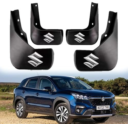 GWWXM Auto Schmutzfänger für Suzuki SX4 S-Cross 2022 2023 2024,mit Embleme Logo Spritzschutz Schmutzlappen Kotflügel Vorne und Hinten Kotflügelverbreiterungen Kratzfest Wasserdicht Autozubehör