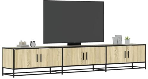 Homgoday Meuble TV chêne Sonoma 240x35x41 cm Bois d'ingénierie Banc TV, Support de Télévision avec Compartiments avec Portes, Armoire TV pour Salon, Chambre