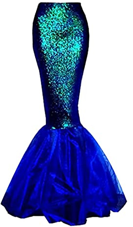 Karnevalskostüm Damen, Damen MeerjungfrauenRock Glitzer Pailletten WickelrockTüllrock Fischschwanz Lustige Maxirock für Karneval Kostüm Abendkleid Prinzessin Cosplay Party Halloween (Blue, XXL)