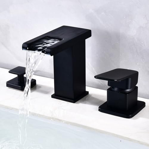 Wasserhahn Bad mit Zugstange Schwarz Waschtischarmatur mit Ablaufgarnitur Wasserfall Wasserhahn Bad Einhebelmischer mit Zugstange