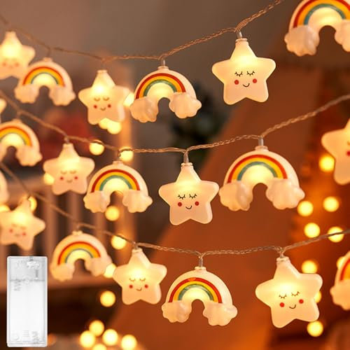 Shengruili Stern Regenbogen Lichterkette - LED Batteriebetrieben, Kinderzimmer Design, Innen Außen für Garten Hochzeits Zimmer Deko