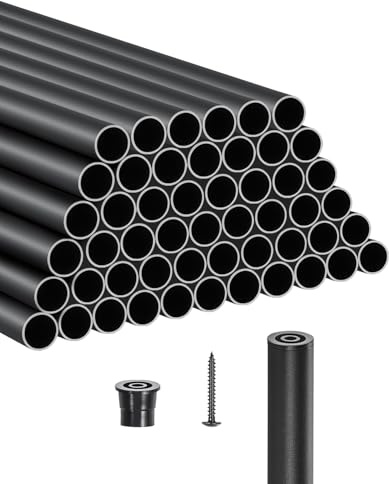 VEVOR Staircase Balusters 51 Pack, 32 In Aluminum Stair Balusters, 3/4 Inch Water-Proof Round Metal Spindle Railing, Hollow Deck Railing with Rail Caps & Screws for Stairs, Porch, Patio, Matte Black