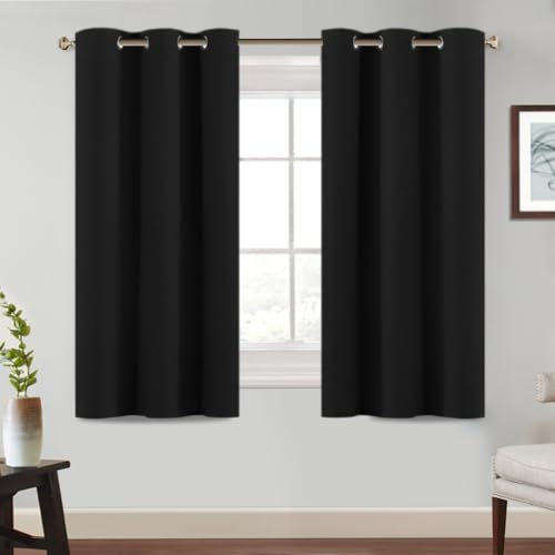 BellaHills Cortinas Opacas 2 Piezas,para Dormitorio y Salón - Térmicas,Salon Curtains Blackout,117x137 cm,Negro