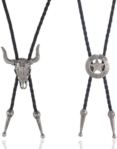 2 Set 70cm Cowboy Kostüm Herren Ties Krawatte-Leder Kette Halskette Western Sheriff Stern Accessoires Bolo Tie Krawatte Wilden Westen Cowboy Zubehör für Partys und Wilder Westen Kostüm Herren(Bronze)