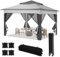 Fiqops Pavillon 3x3m Wasserdicht Stabil, GartenPavillion Doppeldach Pavillon, Metallrahmen Pavillon, Plane Partyzelt Gazebo für 2-4 Personen, Grau