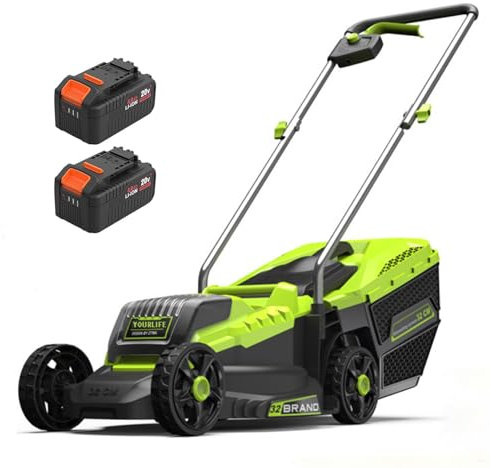 Tosaerba Elettrico, Tosaerba a Batteria semovente con 2 batterie al Litio da 4,0 Ah e Cesto di Raccolta dell'erba, Regolazione in 3 Altezze, Tosaerba a Spinta per Cortile e Giardino