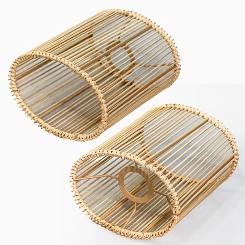 Osasy lampenschirme Oval Lampenschirm Ersatz E27-E14 Fass Lampenschirm, Zylinder Lichtabdeckung für Kronleuchter Tisch Schreibtischlampen Leuchten (natur hell Brauner, 2pcs :L18.5 x B13.5 x H20(cm))