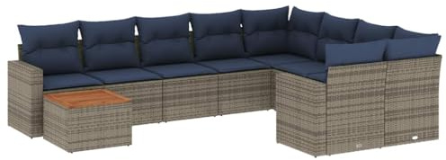 vidaXL Garten Sofa Garnitur 10-TLG., Gartenmöbel Set mit Kissen, Sitzgruppe für Garten Terrasse, Modular Gartensofa Lounge Tisch, Grau Poly Rattan
