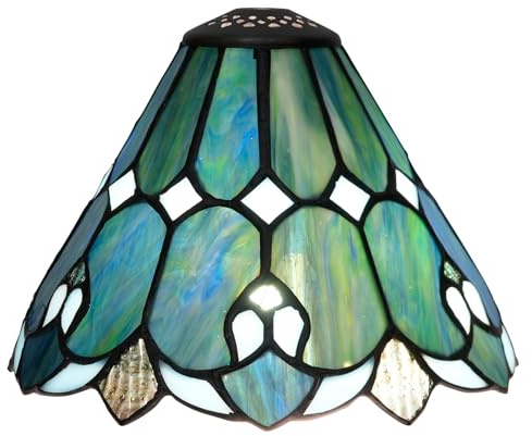 Tiffany-Lampenschirm-Ersatz, 20,3 cm, kleiner Buntglas-Deckenlampenschirm, blauer Regenschirm, Blume, Vintage-Stil, Art Deco, for Tischlampen, Pendelleuchte