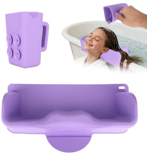 Hair Washing Station for Kids with Rinse Cup, Silicone Portable Shampoo Wash Bowl Buddy Hair Washing Basin for Home Sink & Bathtub Toddlers Children Teens Adults (Purple)