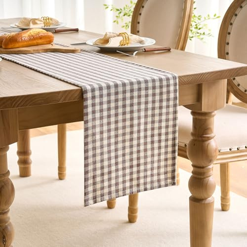 Tischläufer Landhaus Karo Dunkelbraun Gewebte Textur Tisch Läufer Tischband 30x140 cm Klassisches Karomuster für Herbst Ihren Cafés Catering Hochzeiten Brunches Buffets Partys